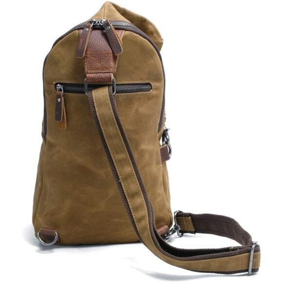 Mens Sling Backpack Crossbody Bag Waxed Canvas Waterproof Travel Shoulder Pack - Picture 5 of 7